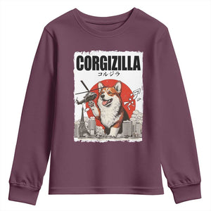 Corgizilla Giant Youth Sweatshirt Funny Corgi Monster Roaring Tokyo Japan TS12 Maroon Print Your Wear