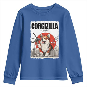 Corgizilla Giant Youth Sweatshirt Funny Corgi Monster Roaring Tokyo Japan TS12 Royal Blue Print Your Wear