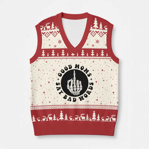 Funny Skeleton Mom Quote V-Neck Knit Sweater Vest Good Moms Say Bad Words TS12 Beige Red Print Your Wear