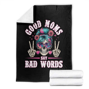 Skeleton Messy Bun Mom Throw Blanket Good Moms Say Bad Words TS12 Black Print Your Wear