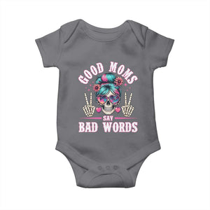 Skeleton Messy Bun Mom Baby Onesie Good Moms Say Bad Words TS12 Charcoal Print Your Wear