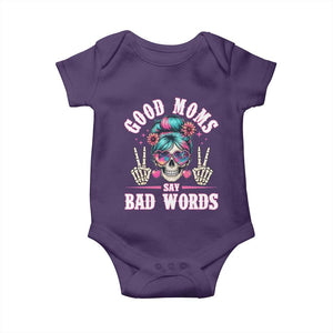 Skeleton Messy Bun Mom Baby Onesie Good Moms Say Bad Words TS12 Purple Print Your Wear