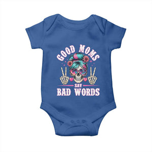Skeleton Messy Bun Mom Baby Onesie Good Moms Say Bad Words TS12 Royal Blue Print Your Wear