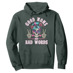 Skeleton Messy Bun Mom Hoodie Good Moms Say Bad Words TS12 Dark Forest Green Print Your Wear