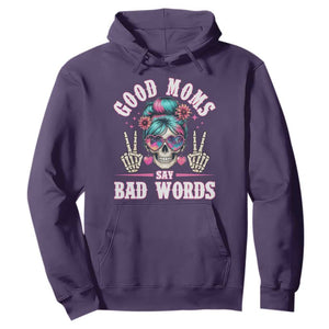 Skeleton Messy Bun Mom Hoodie Good Moms Say Bad Words TS12 Purple Print Your Wear