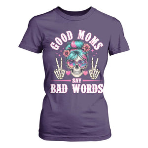Skeleton Messy Bun Mom T Shirt For Women Good Moms Say Bad Words TS12 Purple Print Your Wear