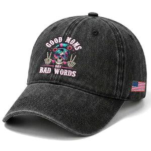 Skeleton Messy Bun Mom Washed Cotton Baseball Cap Good Moms Say Bad Words TS12 Print Your Wear