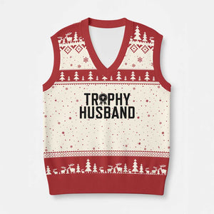 Funny Trophy Husband V-Neck Knit Sweater Vest Sarcastic Marriage Quote TS12 Beige Red Print Your Wear