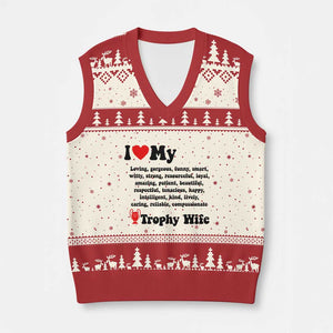 Funny Trophy Wife Quote V-Neck Knit Sweater Vest Loving Gorgeous Smart Wife Appreciation Gift TS12 Beige Red Print Your Wear