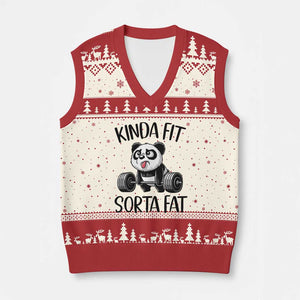 Funny Gym Panda Lover V-Neck Knit Sweater Vest Kinda Fit Sorta Fat TS12 Beige Red Print Your Wear