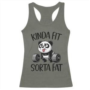 Funny Gym Panda Lover Racerback Tank Top Kinda Fit Sorta Fat TS12 Military Green Print Your Wear