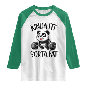 Funny Gym Panda Lover Raglan Shirt Kinda Fit Sorta Fat TS12 White Kelly Green Print Your Wear