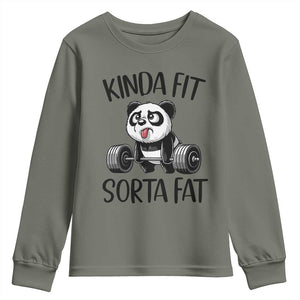 Funny Gym Panda Lover Youth Sweatshirt Kinda Fit Sorta Fat TS12 Military Green Print Your Wear