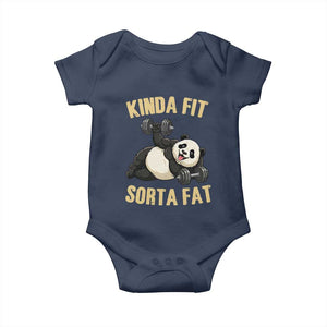 Funny Panda Weightlifting Workout Baby Onesie Kinda Fit Sorta Fat TS12 Navy Print Your Wear