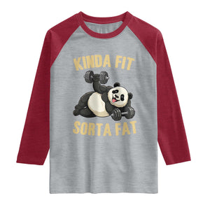 Funny Panda Weightlifting Workout Raglan Shirt Kinda Fit Sorta Fat TS12 Heather Gray Heather Red Print Your Wear