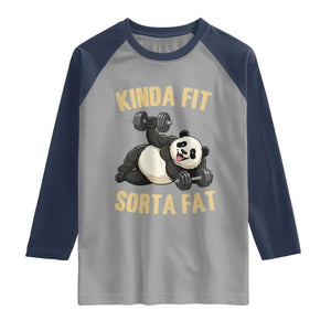 Funny Panda Weightlifting Workout Raglan Shirt Kinda Fit Sorta Fat TS12 Sport Gray Navy Print Your Wear