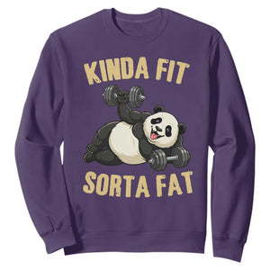 Funny Panda Weightlifting Workout Sweatshirt Kinda Fit Sorta Fat TS12 Purple Print Your Wear