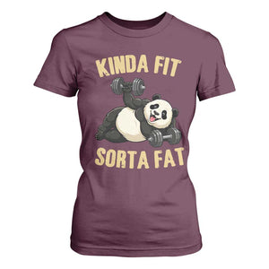 Funny Panda Weightlifting Workout T Shirt For Women Kinda Fit Sorta Fat TS12 Maroon Print Your Wear