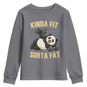 Funny Panda Weightlifting Workout Youth Sweatshirt Kinda Fit Sorta Fat TS12 Charcoal Print Your Wear