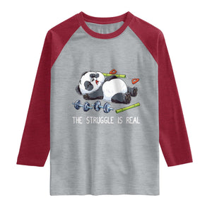 Funny Panda Workout Gift Raglan Shirt The Struggle Is Real TS12 Heather Gray Heather Red Print Your Wear
