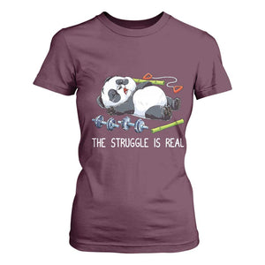 Funny Panda Workout Gift T Shirt For Women The Struggle Is Real TS12 Maroon Print Your Wear