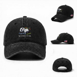 Funny Panda Workout Gift Washed Cotton Baseball Cap The Struggle Is Real TS12 Washed Cap Universal Fit Black Print Your Wear