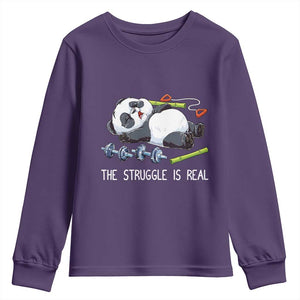 Funny Panda Workout Gift Youth Sweatshirt The Struggle Is Real TS12 Purple Print Your Wear