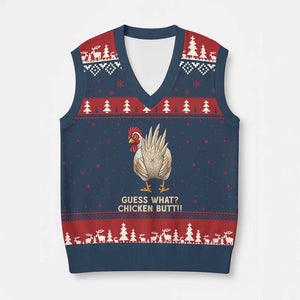 Guess What Chicken Butt Joke V-Neck Knit Sweater Vest Funny Chicken Lover Graphic TS12 Navy Red Print Your Wear