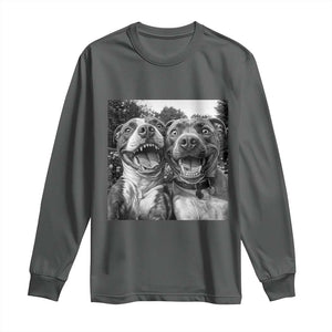 Pitbull Selfie Meme Long Sleeve Shirt Funny Dog Lover Graphic TS12 Dark Heather Print Your Wear