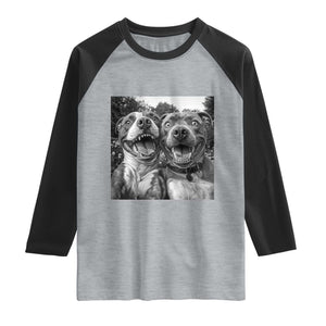 Pitbull Selfie Meme Raglan Shirt Funny Dog Lover Graphic TS12 Heather Gray Black Print Your Wear