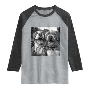 Pitbull Selfie Meme Raglan Shirt Funny Dog Lover Graphic TS12 Heather Gray Heather Charcoal Print Your Wear