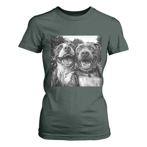 Pitbull Selfie Meme T Shirt For Women Funny Dog Lover Graphic TS12 Dark Forest Green Print Your Wear