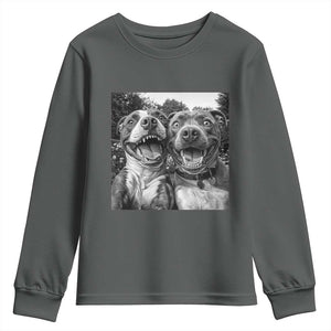 Pitbull Selfie Meme Youth Sweatshirt Funny Dog Lover Graphic TS12 Dark Heather Print Your Wear