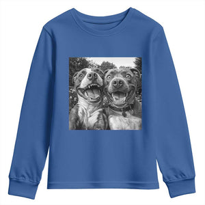 Pitbull Selfie Meme Youth Sweatshirt Funny Dog Lover Graphic TS12 Royal Blue Print Your Wear