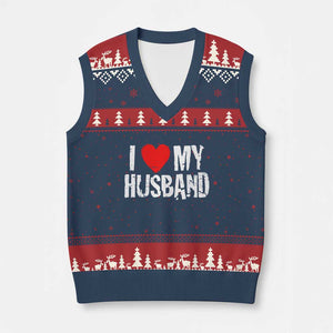 Cool Marriage Humor Gift For Wife V-Neck Knit Sweater Vest I Love My Husband TS12 Navy Red Print Your Wear