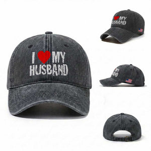 Cool Marriage Humor Gift For Wife Washed Cotton Baseball Cap I Love My Husband TS12 Washed Cap Universal Fit Dark Gray Print Your Wear