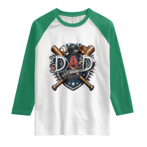 Baseball Dad Est 2026 Raglan Shirt New Dad Father's Day Gift TS12 White Kelly Green Print Your Wear