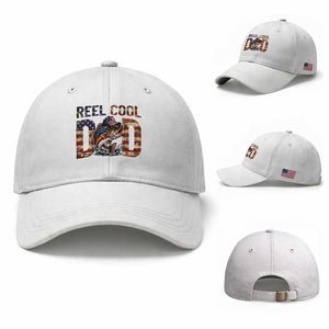 Patriotic Reel Cool Dad Baseball Cap American Flag Fishing Fathers Day Gift TS12 Baseball Cap Universal Fit White Print Your Wear