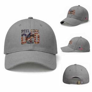 Patriotic Reel Cool Dad Baseball Cap American Flag Fishing Fathers Day Gift TS12 Baseball Cap Universal Fit Sport Gray Print Your Wear