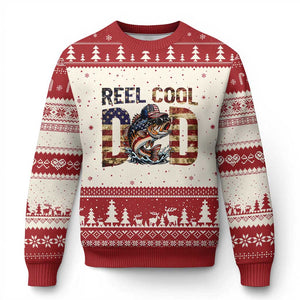 Patriotic Reel Cool Dad Ugly Christmas Sweater American Flag Fishing Fathers Day Gift TS12 Beige Red Print Your Wear