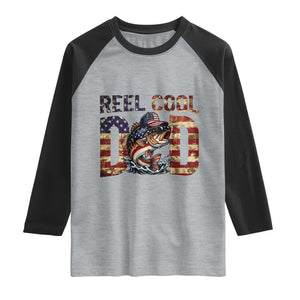 Patriotic Reel Cool Dad Raglan Shirt American Flag Fishing Fathers Day Gift TS12 Heather Gray Black Print Your Wear