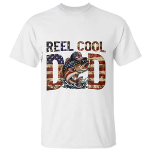 Patriotic Reel Cool Dad T Shirt American Flag Fishing Fathers Day Gift TS12 White Print Your Wear