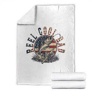 Reel Cool Dad Graphic Throw Blanket 4th Of July Fishing Patriotic Dad TS12 White Print Your Wear