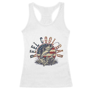 Reel Cool Dad Graphic Racerback Tank Top 4th Of July Fishing Patriotic Dad TS12 White Print Your Wear