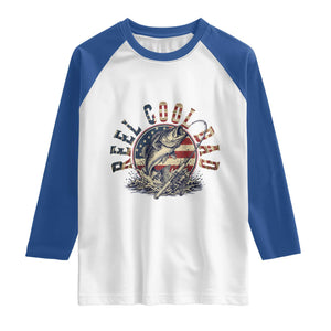 Reel Cool Dad Graphic Raglan Shirt 4th Of July Fishing Patriotic Dad TS12 White Royal Print Your Wear