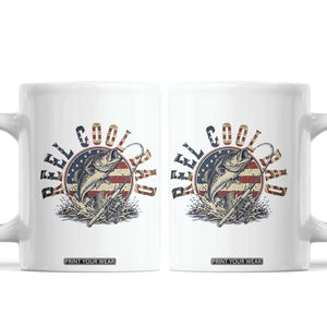 Reel Cool Dad Graphic Coffee Mug 4th Of July Fishing Patriotic Dad TS12 White Print Your Wear
