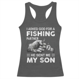 Father And Son Fishing Racerback Tank Top Asked God For A Fishing Partner Graphic TS12 Dark Heather Print Your Wear