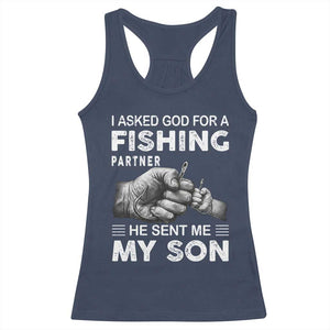 Father And Son Fishing Racerback Tank Top Asked God For A Fishing Partner Graphic TS12 Navy Print Your Wear