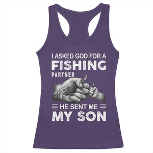 Father And Son Fishing Racerback Tank Top Asked God For A Fishing Partner Graphic TS12 Purple Print Your Wear