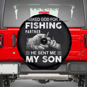 Father And Son Fishing Spare Tire Cover Asked God For A Fishing Partner Graphic TS12 Black Print Your Wear